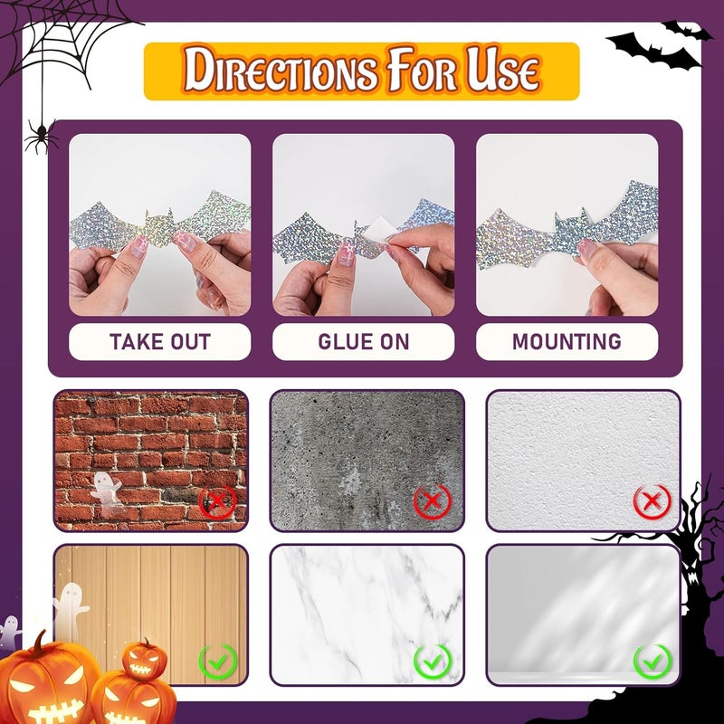 DELEMI 120 Pcs 3D Bat Wall Decor,Halloween Decoration Waterproof Spooky Stickers for Room Decals Party Supplies Home Decoration (Silver Bat) - Image 3